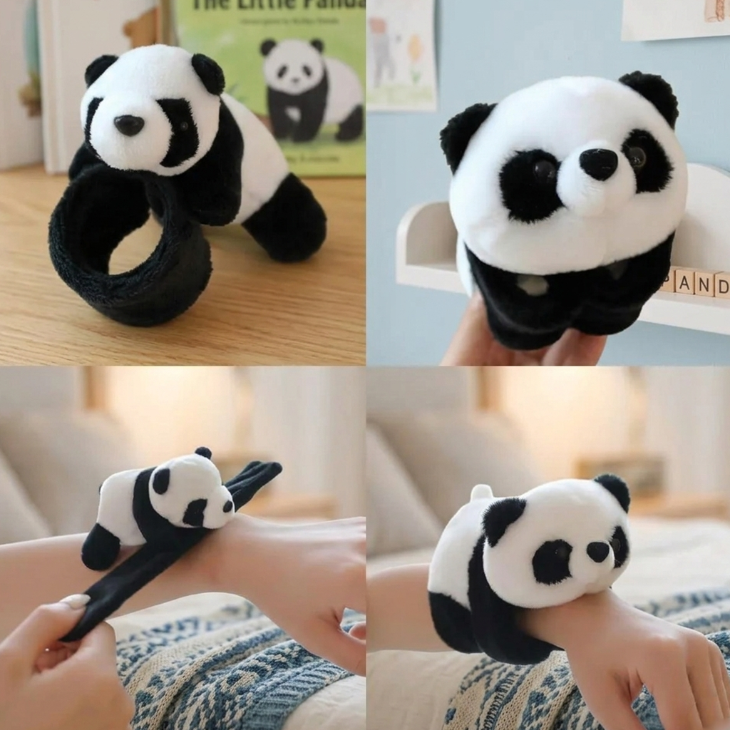 Panda print slap band as keychain and zipper charm
