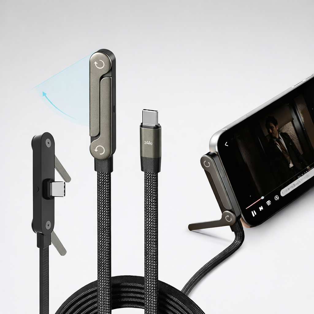 Casezy 240W USB-C fast charging cable with built-in phone stand