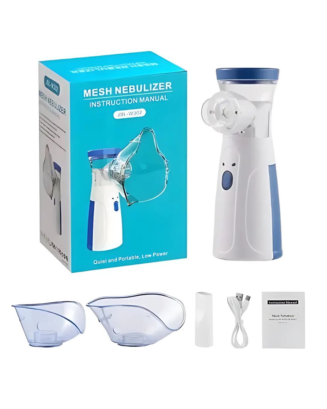 Silent rechargeable mesh nebulizer with adult and child masks