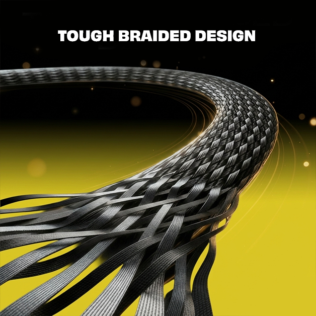 Tangle-free braided 240W USB-C cable with stand folded flat